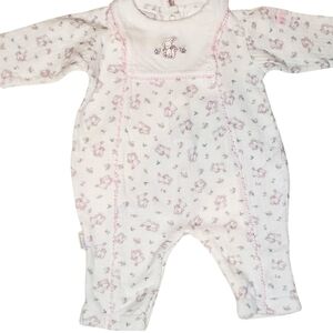 Vintage McBaby Romper Jumpsuit Long-sleeve White|Pink Bunny Floral Girls 0-3M